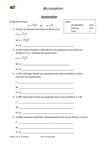 GCSE Physics - Acceleration calculations | Teaching Resources