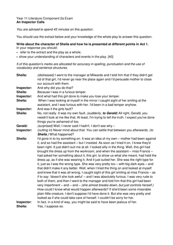 An Inspector Calls Eduqas style Literature mocks