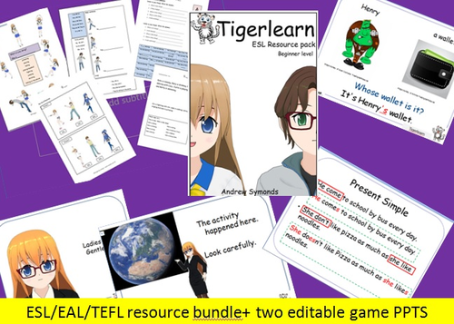 ESL/EAL/TEFL Bundle - 60 page resource pack, two ESL PPTS, game cards, two editable  game PPTS