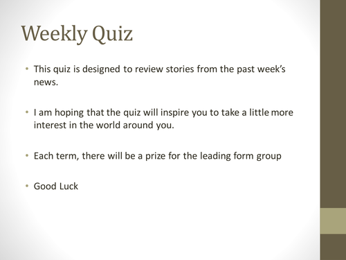 Weekly Citizenship Quiz W/C 10th Oct