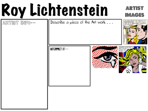 Pop Art- Roy Litchtenstien worksheets