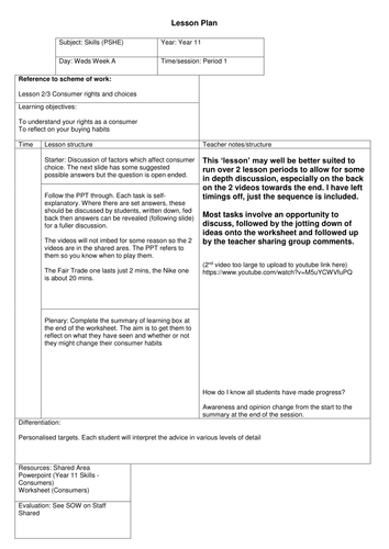 Consumerism - Financial awareness PSHCE