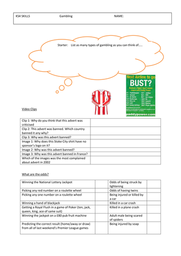 Gambling - PSHCE - Economic Wellbeing