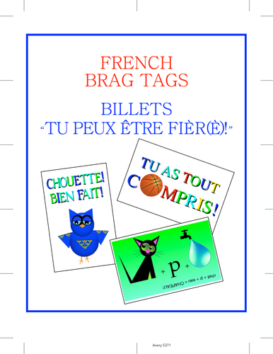 FRENCH BRAG TAGS / BILLETS "TU PEUX ÊTRE FIER!"