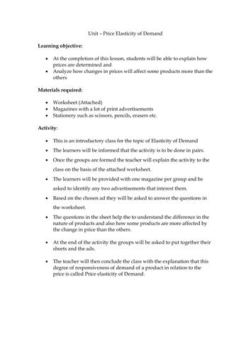 IGCSE Economics - Price Elasticity of Demand | Teaching Resources