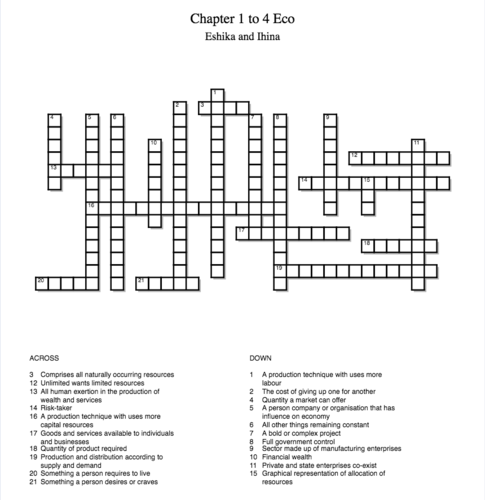 IGCSE Economics Crossword on Basic Economic terms Teaching Resources