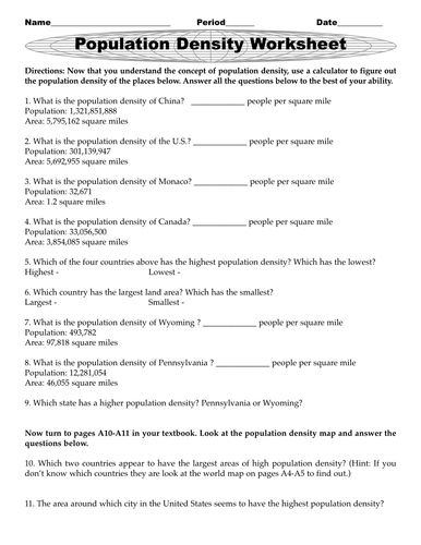 Worksheets Population Density Worksheet population density worksheet geography by omereonye teaching pdf preview resource
