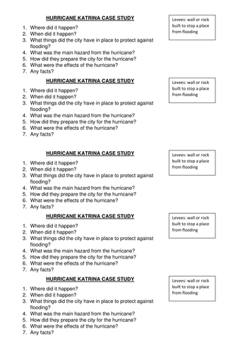 Hurricane Katrina worksheet