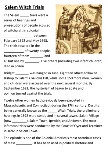 Salem Witch Trials Cloze Activity