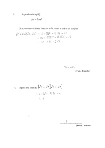 GCSE Maths Calculations using Surds - Fully Resourced