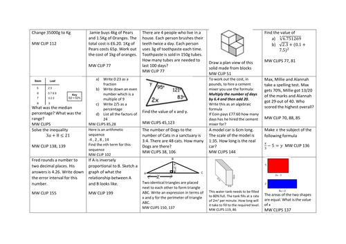 GCSE Edexcel 1MA1 Specimen Papers (set 2) Foundation Paper 3 revision Grid