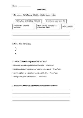 GCSE - Unit 1 - Franchise - Case Study Lesson 2