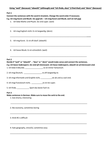 Subordinate sentences and school subjects