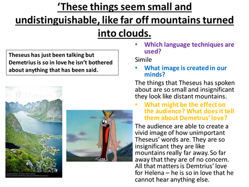 A Midummer Nights dream Act 4 scene 1  and act 2 scene 1 and speaking and listening