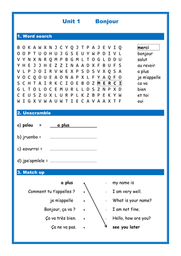 French greetings (Bonjour) - Simple Worksheet (Studio/Expo)