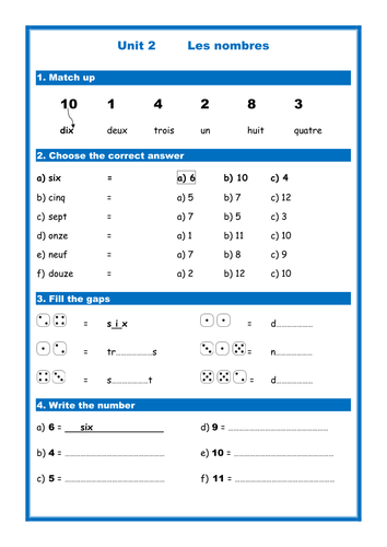 French numbers (Les nombres) - Simple Worksheet (Studio/Expo)