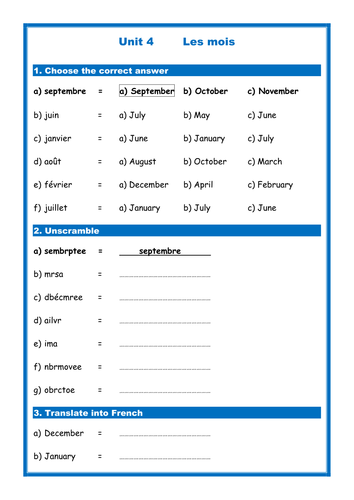 french months les mois simple worksheet studio expo teaching resources
