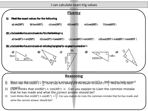 Exact trig values - mastery worksheet by jmathsresources | Teaching