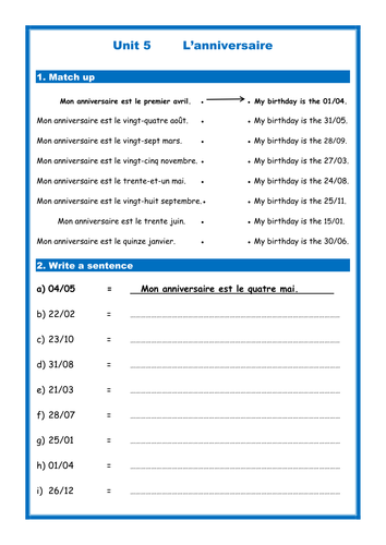 birthday my french worksheet in French birthdays   (L'anniversaire) Worksheet Simple