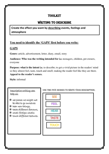 Complete Student Toolkit for Descriptive Writing