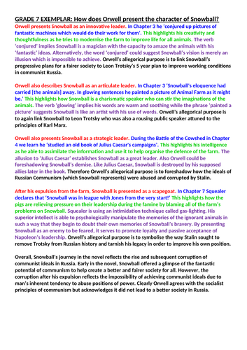 Snowball Grade 7 response Animal Farm (2017 AQA Question)