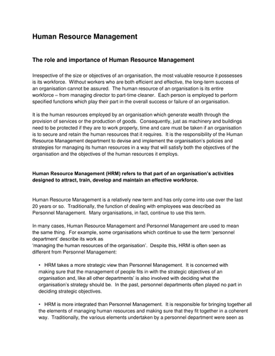 IBDP Business and Management Notes on Human Resources