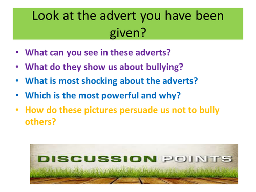 Anti bullying useful for context exploration for 'Twisted' 'Two weeks with the Queen' & other texts