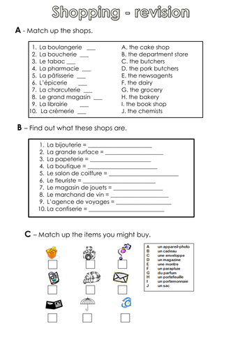 Shopping revision booklet