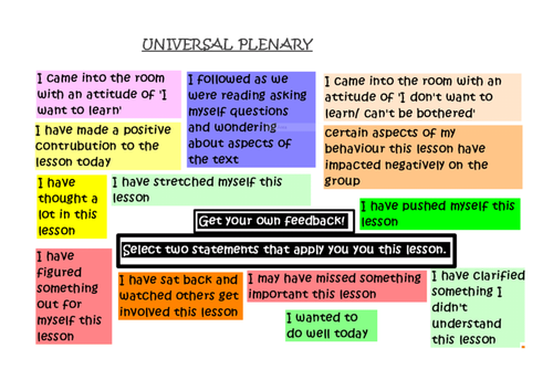 AFL: 3 universal self-assessment plenary tasks that can be adapted to any lesson.