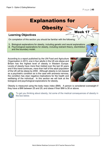 Option 2 Eating Behaviour Week 17 Workbook - Explanations for Obesity