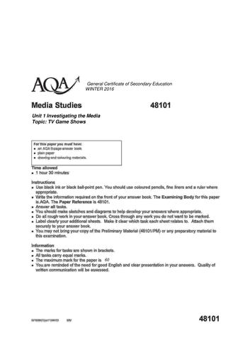 TV Game Shows - Mock paper 2016