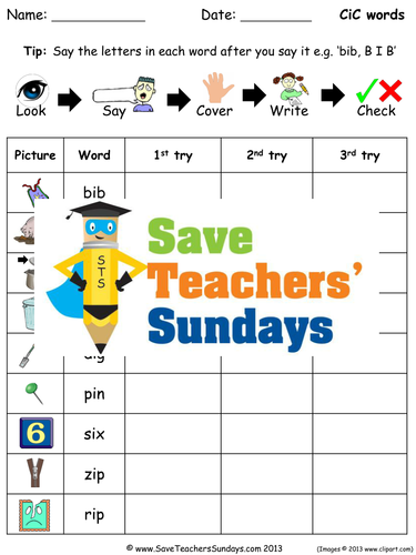 CVC (CiC) Spelling Worksheets and Dictation Sentences for Year 1