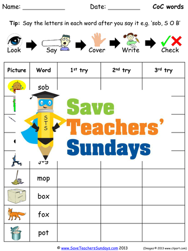 CVC (CoC) Spelling Worksheets and Dictation Sentences for Year 1