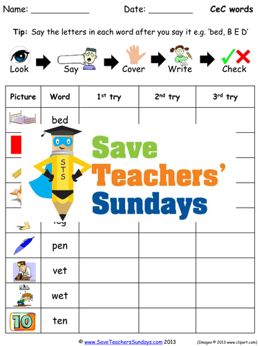 CVC (CeC) Spelling Worksheets and Dictation Sentences for Year 1