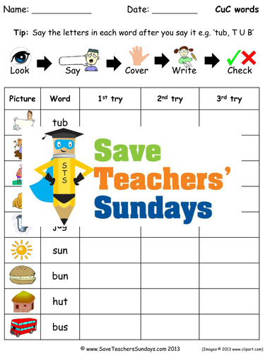 CVC (CuC) Spelling Worksheets and Dictation Sentences for Year 1