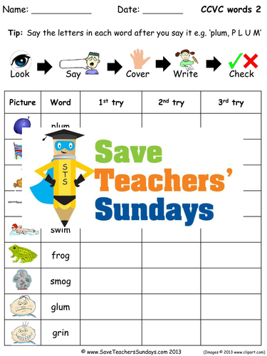 CCVC Words (2) Spelling Worksheets and Dictation Sentences for Year 1