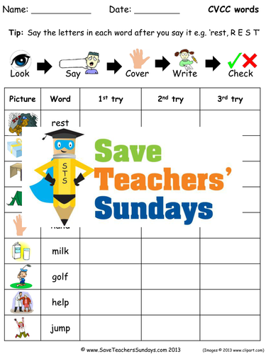 CCVC Words Spelling Worksheets and Dictation Sentences for Year 1