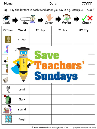 CCVCC Words Spelling Worksheets and Dictation Sentences for Year 1