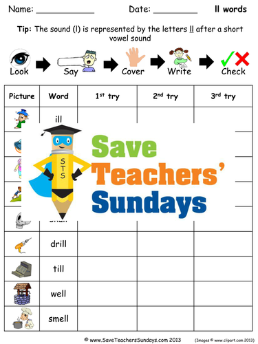-LL Words Spelling Worksheets and Dictation Sentences for Year 1