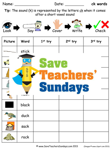 -ck Words Spelling Worksheets and Dictation Sentences for Year 1