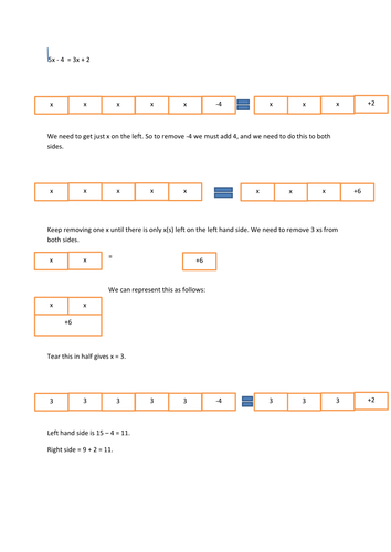 Very simple bar model help sheet for solving equations.