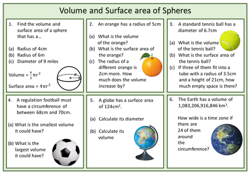 volume and surface area of spheres by mizzhappy teaching resources