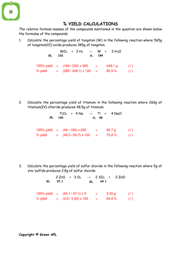 % Yield calculations