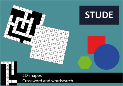 2D shapes wordsearch and crossword