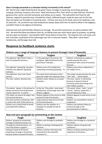 Writing frame for an AQA style question on Scrooge's character in A Christmas Carol