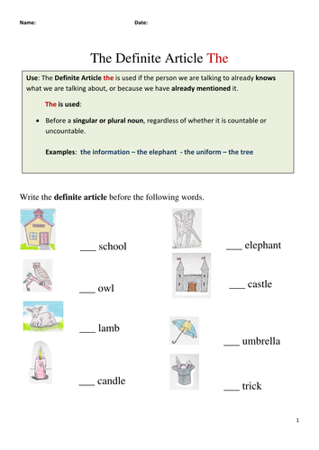 The Definite Article Teaching Resources