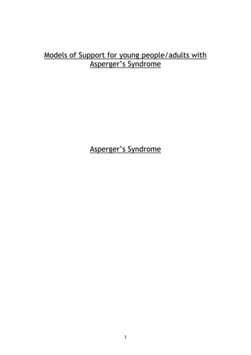 Models of Support for Asperger's Syndrome