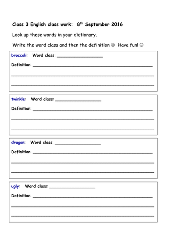 editable worksheet for simple dictionary work teaching resources