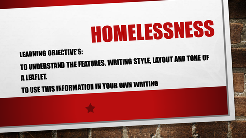 Leaflet Writing on the topic of homelessness AQA GCSE Writing
