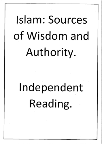 Islam Pre Reading 'Sources of Wisdom and Authority'